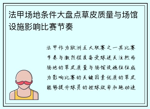 法甲场地条件大盘点草皮质量与场馆设施影响比赛节奏