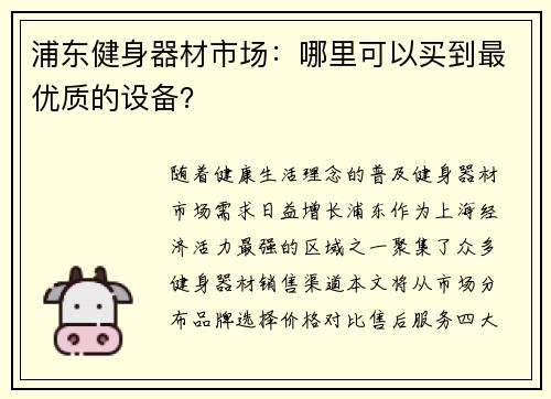 浦东健身器材市场：哪里可以买到最优质的设备？